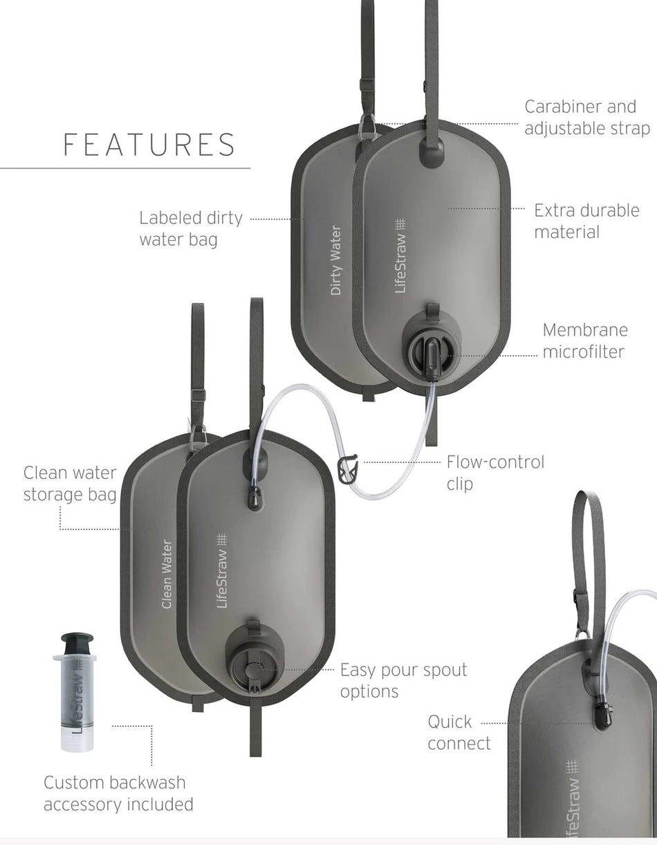 LifeStraw Peak Gravity och förvaringsväska 2X8L Mörkgrå