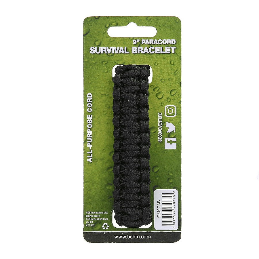 Överlevnadsarmband Paracord Svart 22,9 cm